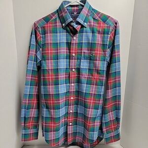 Vineyard Vines Slim Fit Tucker Shirt Mens Size XS Plaid Red Blue Long Sleeve